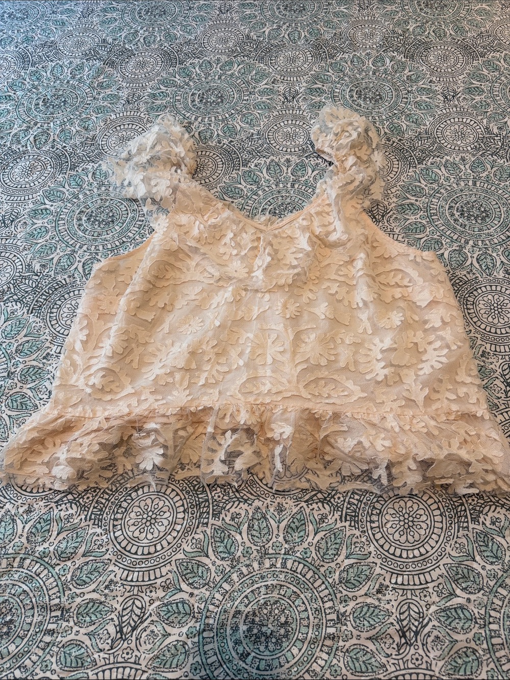 Anthropologie Ivory Floral Lace Ruffle Top